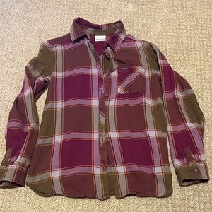 Columbia Women's Plaid Button-Down Shirt in Burgundy and Olive